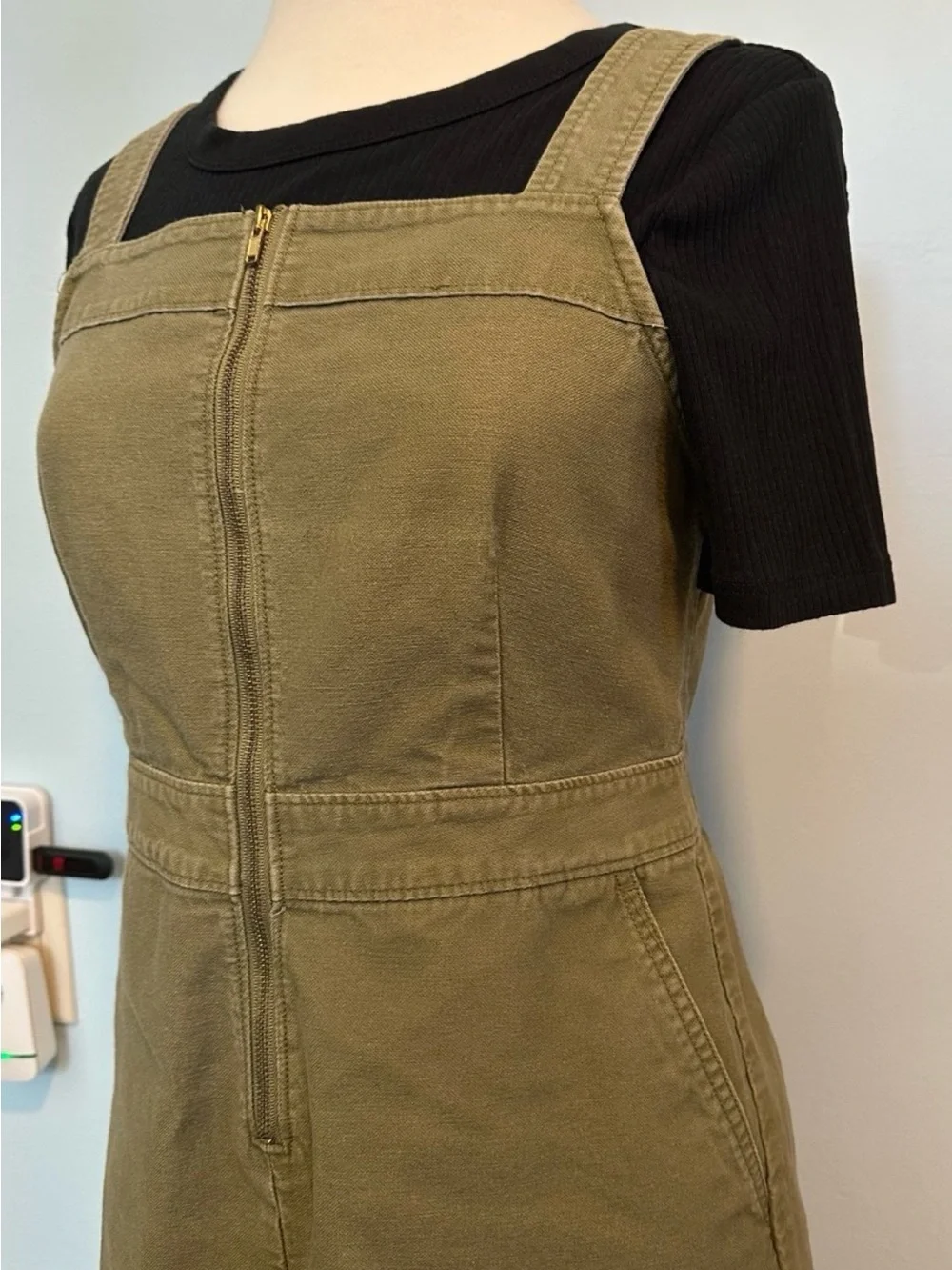 J. Crew Olive Overall Dress with Pockets (Size 4)